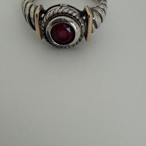 Elegant Silver and Gold Ring with Garnet Gemstone